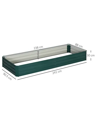 Outsunny Metal Raised Garden Bed Planter Box Outdoor Planters for Growing Flowers, Herbs, Green, 241x90.5x30cm