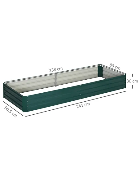 Outsunny Metal Raised Garden Bed Planter Box Outdoor Planters for Growing Flowers, Herbs, Green, 241x90.5x30cm