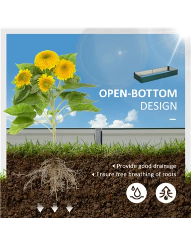 Outsunny Metal Raised Garden Bed Planter Box Outdoor Planters for Growing Flowers, Herbs, Green, 241x90.5x30cm