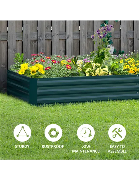 Outsunny Metal Raised Garden Bed Planter Box Outdoor Planters for Growing Flowers, Herbs, Green, 241x90.5x30cm