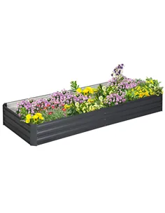Outsunny Metal Raised Garden Bed Planter Box Outdoor Planters for Growing Flowers, Herbs, Grey, 241x90.5x30cm