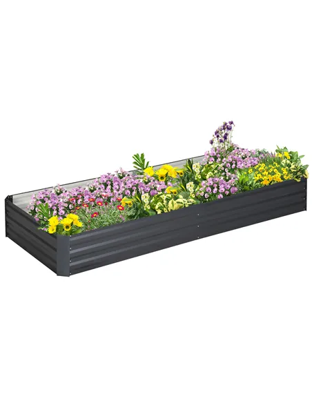 Outsunny Metal Raised Garden Bed Planter Box Outdoor Planters for Growing Flowers, Herbs, Grey, 241x90.5x30cm