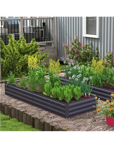 Outsunny Metal Raised Garden Bed Planter Box Outdoor Planters for Growing Flowers, Herbs, Grey, 241x90.5x30cm