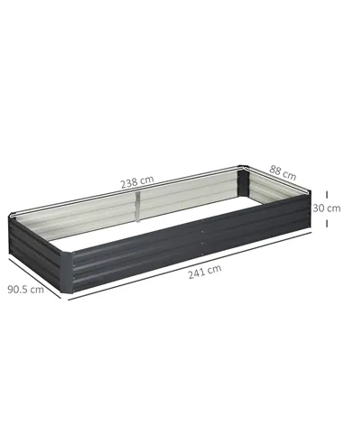 Outsunny Metal Raised Garden Bed Planter Box Outdoor Planters for Growing Flowers, Herbs, Grey, 241x90.5x30cm