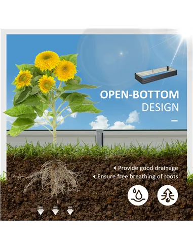 Outsunny Metal Raised Garden Bed Planter Box Outdoor Planters for Growing Flowers, Herbs, Grey, 241x90.5x30cm