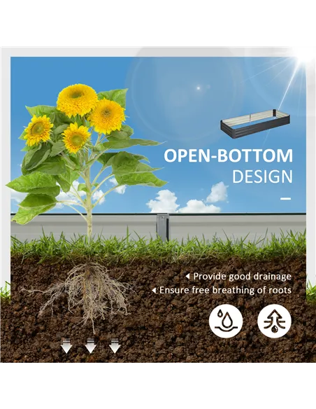 Outsunny Metal Raised Garden Bed Planter Box Outdoor Planters for Growing Flowers, Herbs, Grey, 241x90.5x30cm