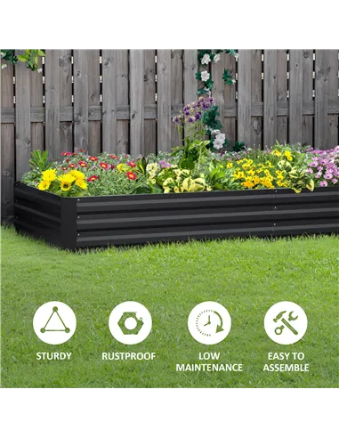 Outsunny Metal Raised Garden Bed Planter Box Outdoor Planters for Growing Flowers, Herbs, Grey, 241x90.5x30cm