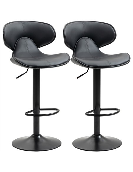 HOMCOM Adjustable Swivel Bar Stools Set of 2, Barstools with Footrest and Backrest, Steel Frame Gas Lift, for Kitchen Counter Di