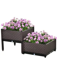Outsunny 50cm x 50cm x 46.5cm Set of 2 41L Plastic Raised Garden Bed, Planter Box, Flower Vegetables Planting Container with Sel