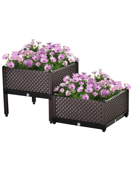 Outsunny 50cm x 50cm x 46.5cm Set of 2 41L Plastic Raised Garden Bed, Planter Box, Flower Vegetables Planting Container with Sel