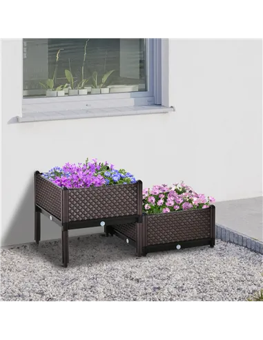 Outsunny 50cm x 50cm x 46.5cm Set of 2 41L Plastic Raised Garden Bed, Planter Box, Flower Vegetables Planting Container with Sel