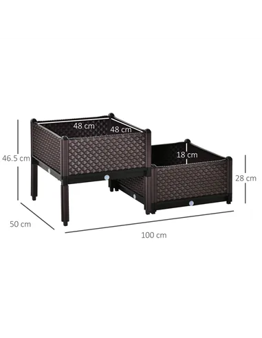 Outsunny 50cm x 50cm x 46.5cm Set of 2 41L Plastic Raised Garden Bed, Planter Box, Flower Vegetables Planting Container with Sel