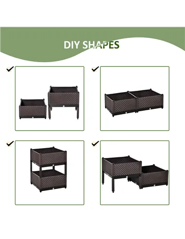 Outsunny 50cm x 50cm x 46.5cm Set of 2 41L Plastic Raised Garden Bed, Planter Box, Flower Vegetables Planting Container with Sel