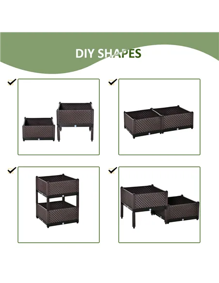 Outsunny 50cm x 50cm x 46.5cm Set of 2 41L Plastic Raised Garden Bed, Planter Box, Flower Vegetables Planting Container with Sel