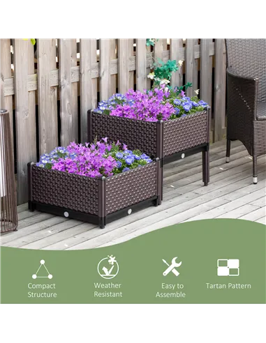 Outsunny 50cm x 50cm x 46.5cm Set of 2 41L Plastic Raised Garden Bed, Planter Box, Flower Vegetables Planting Container with Sel
