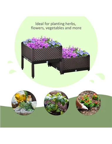 Outsunny 50cm x 50cm x 46.5cm Set of 2 41L Plastic Raised Garden Bed, Planter Box, Flower Vegetables Planting Container with Sel
