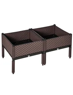 Outsunny 50cm x 50cm x 46.5cm Set of 2 41L Garden Raised Bed, Elevated Planter Box, Flower Vegetables Planting Container with Se