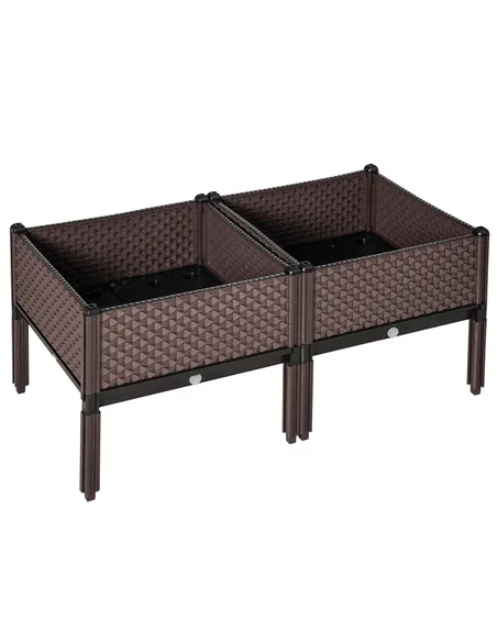 Outsunny 50cm x 50cm x 46.5cm Set of 2 41L Garden Raised Bed, Elevated Planter Box, Flower Vegetables Planting Container with Se