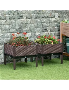 Outsunny 50cm x 50cm x 46.5cm Set of 2 41L Garden Raised Bed, Elevated Planter Box, Flower Vegetables Planting Container with Se 2