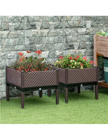 Outsunny 50cm x 50cm x 46.5cm Set of 2 41L Garden Raised Bed, Elevated Planter Box, Flower Vegetables Planting Container with Se