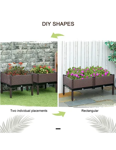 Outsunny 50cm x 50cm x 46.5cm Set of 2 41L Garden Raised Bed, Elevated Planter Box, Flower Vegetables Planting Container with Se