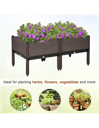 Outsunny 50cm x 50cm x 46.5cm Set of 2 41L Garden Raised Bed, Elevated Planter Box, Flower Vegetables Planting Container with Se