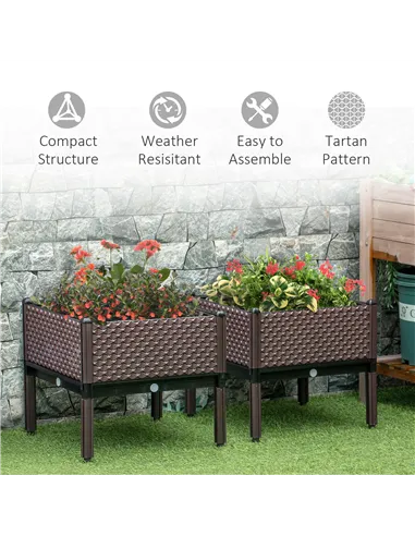 Outsunny 50cm x 50cm x 46.5cm Set of 2 41L Garden Raised Bed, Elevated Planter Box, Flower Vegetables Planting Container with Se