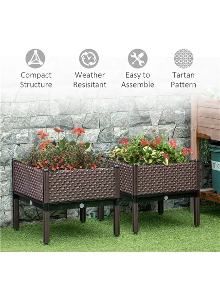 Outsunny 50cm x 50cm x 46.5cm Set of 2 41L Garden Raised Bed, Elevated Planter Box, Flower Vegetables Planting Container with Se