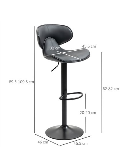 HOMCOM Adjustable Swivel Bar Stools Set of 2, Barstools with Footrest and Backrest, Steel Frame Gas Lift, for Kitchen Counter Di