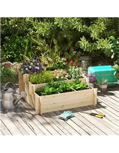 Outsunny 117cm x 100cm x 54cm 3 Tier Raised Garden Bed 376L Fir Wood Elevated Planter Flower Box with 9 Grow Grids and Non-woven 2