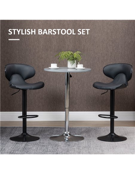 HOMCOM Adjustable Swivel Bar Stools Set of 2, Barstools with Footrest and Backrest, Steel Frame Gas Lift, for Kitchen Counter Di