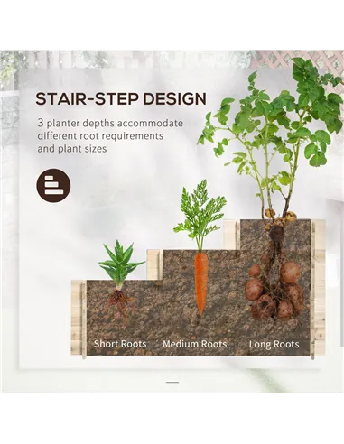 Outsunny 117cm x 100cm x 54cm 3 Tier Raised Garden Bed 376L Fir Wood Elevated Planter Flower Box with 9 Grow Grids and Non-woven