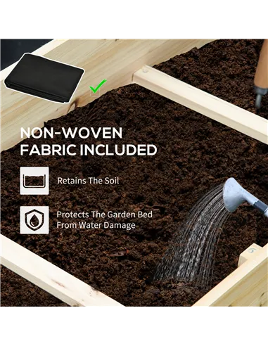 Outsunny 117cm x 100cm x 54cm 3 Tier Raised Garden Bed 376L Fir Wood Elevated Planter Flower Box with 9 Grow Grids and Non-woven