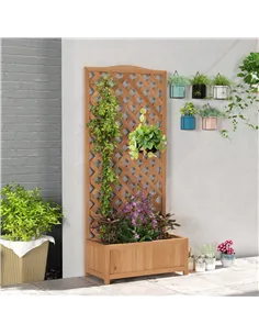 Outsunny 53L Garden Wooden Planter Box with Trellis Free Standing Flower Raised Bed with Lattice for Climbing Plants, 76cm x 36c 2