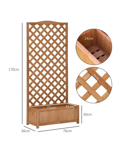 Outsunny 53L Garden Wooden Planter Box with Trellis Free Standing Flower Raised Bed with Lattice for Climbing Plants, 76cm x 36c