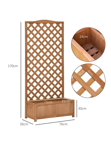 Outsunny 53L Garden Wooden Planter Box with Trellis Free Standing Flower Raised Bed with Lattice for Climbing Plants, 76cm x 36c