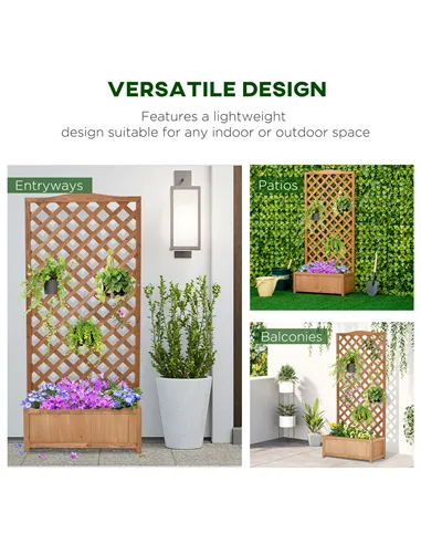 Outsunny 53L Garden Wooden Planter Box with Trellis Free Standing Flower Raised Bed with Lattice for Climbing Plants, 76cm x 36c