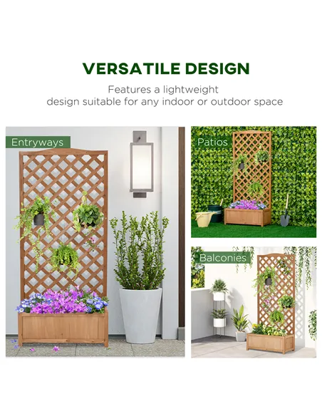 Outsunny 53L Garden Wooden Planter Box with Trellis Free Standing Flower Raised Bed with Lattice for Climbing Plants, 76cm x 36c