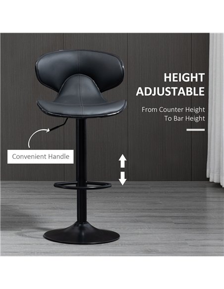 HOMCOM Adjustable Swivel Bar Stools Set of 2, Barstools with Footrest and Backrest, Steel Frame Gas Lift, for Kitchen Counter Di