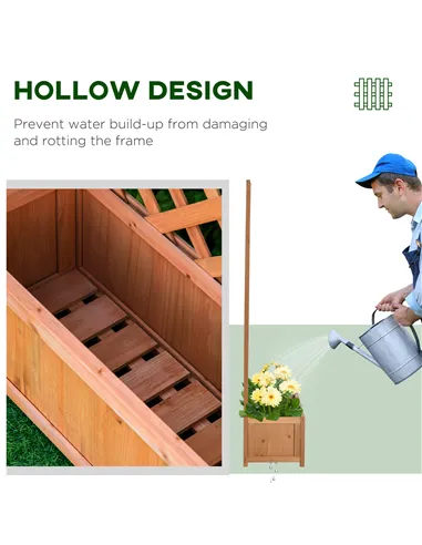 Outsunny 53L Garden Wooden Planter Box with Trellis Free Standing Flower Raised Bed with Lattice for Climbing Plants, 76cm x 36c