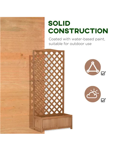 Outsunny 53L Garden Wooden Planter Box with Trellis Free Standing Flower Raised Bed with Lattice for Climbing Plants, 76cm x 36c