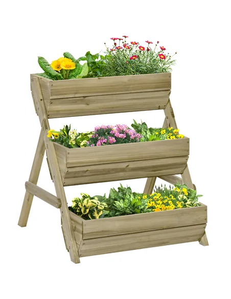 Outsunny 3 Tier Raised Garden Bed Wooden Elevated Planter Box Kit, 66L for Flower, Vegetable, Herb, 65x75x78cm, Green