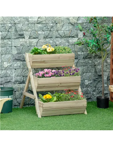 Outsunny 3 Tier Raised Garden Bed Wooden Elevated Planter Box Kit, 66L for Flower, Vegetable, Herb, 65x75x78cm, Green