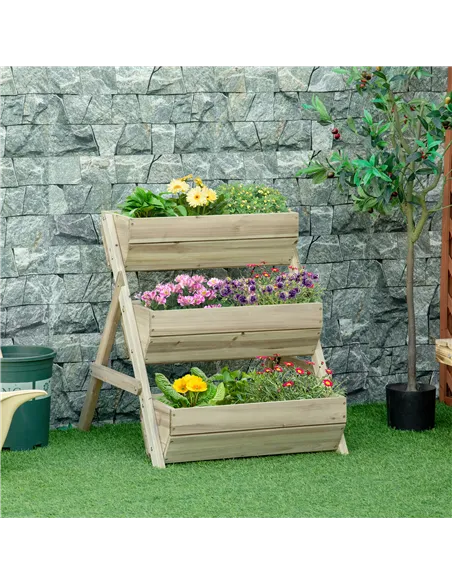 Outsunny 3 Tier Raised Garden Bed Wooden Elevated Planter Box Kit, 66L for Flower, Vegetable, Herb, 65x75x78cm, Green