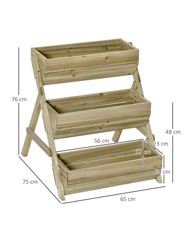 Outsunny 3 Tier Raised Garden Bed Wooden Elevated Planter Box Kit, 66L for Flower, Vegetable, Herb, 65x75x78cm, Green