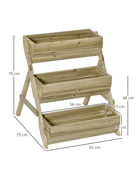 Outsunny 3 Tier Raised Garden Bed Wooden Elevated Planter Box Kit, 66L for Flower, Vegetable, Herb, 65x75x78cm, Green