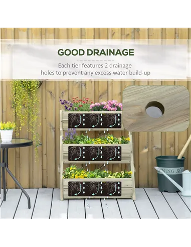 Outsunny 3 Tier Raised Garden Bed Wooden Elevated Planter Box Kit, 66L for Flower, Vegetable, Herb, 65x75x78cm, Green