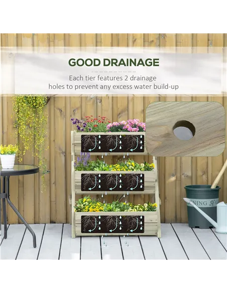 Outsunny 3 Tier Raised Garden Bed Wooden Elevated Planter Box Kit, 66L for Flower, Vegetable, Herb, 65x75x78cm, Green