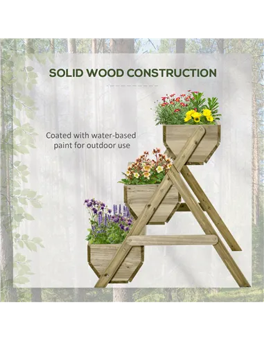 Outsunny 3 Tier Raised Garden Bed Wooden Elevated Planter Box Kit, 66L for Flower, Vegetable, Herb, 65x75x78cm, Green