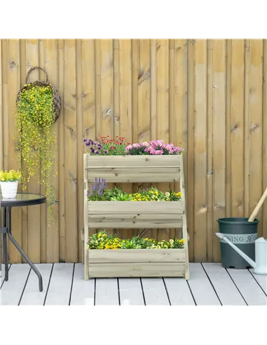 Outsunny 3 Tier Raised Garden Bed Wooden Elevated Planter Box Kit, 66L for Flower, Vegetable, Herb, 65x75x78cm, Green